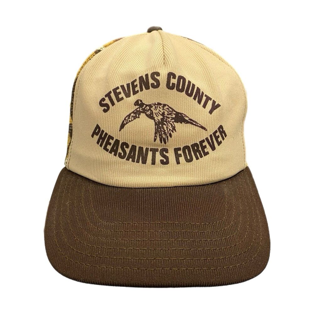 Vintage Pheasants Forever Hat Cap Snapback Meshback Tan Camouflage USA